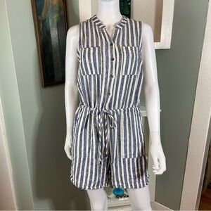 Kelly Renne Linen Blend Striped Sleeveless Romper Playsuit Shorts Large L